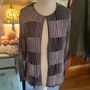 XSCAPE by Joanna Chen Sparkly Jacket Cardigan L Pink Black Dressy Party VGUC